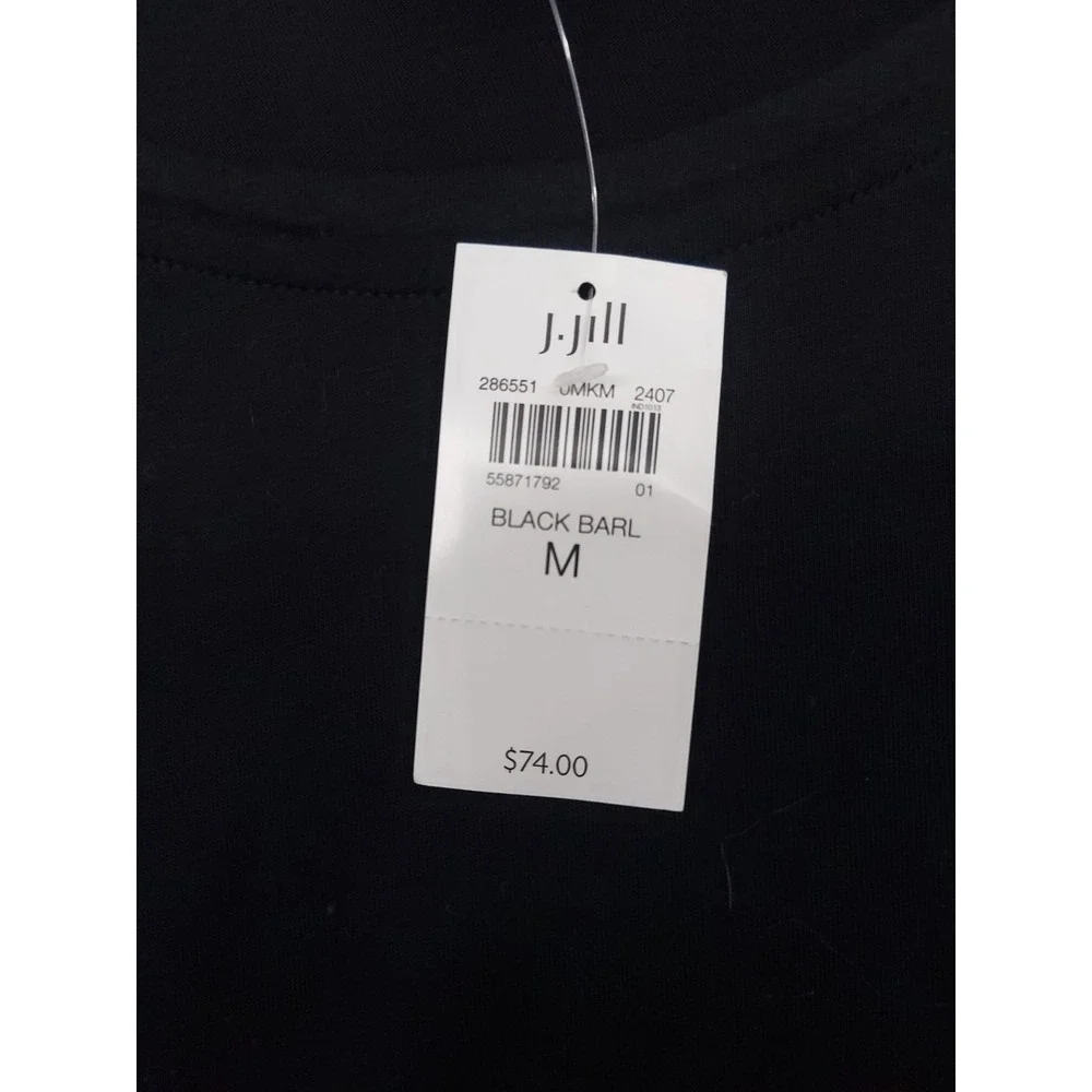 J Jill Top Womens Medium Black Balloon Sleeve Pullover White Stripes NWT - Picture 6 of 11